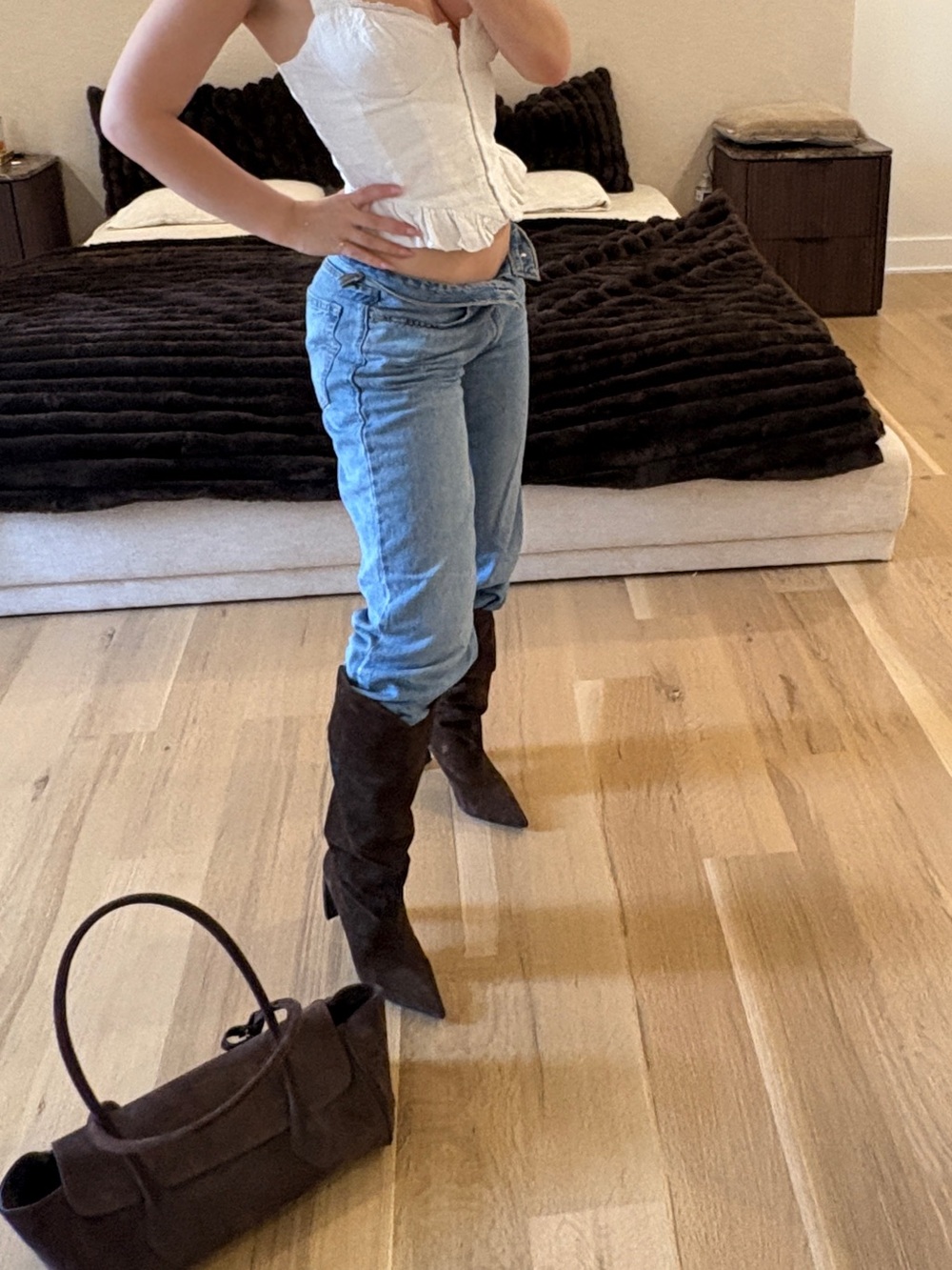 Jeffrey Campbell Brown Suede Over-the-Knee Pointed-Toe Boots